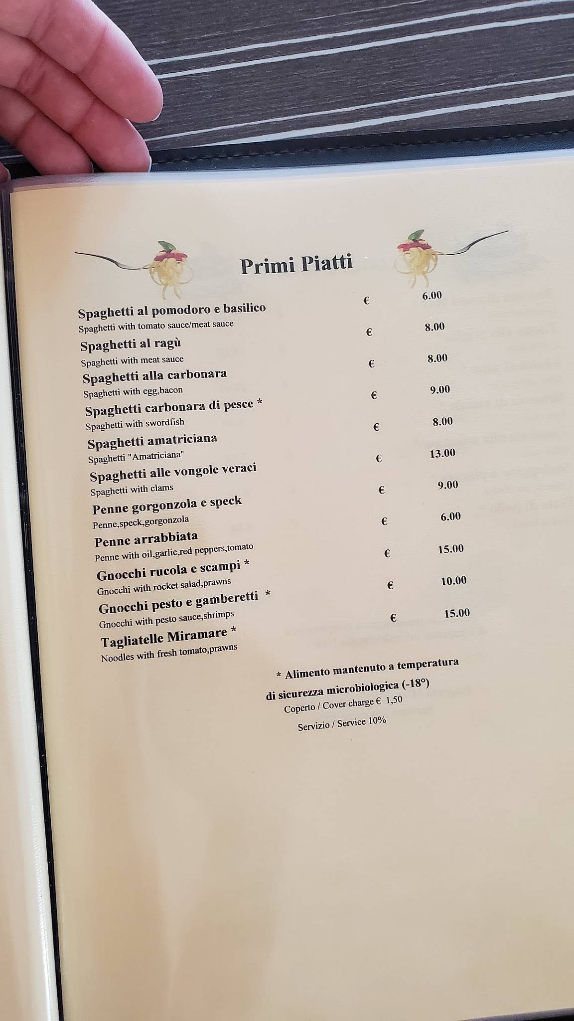 Menu di Pizzeria miramare 