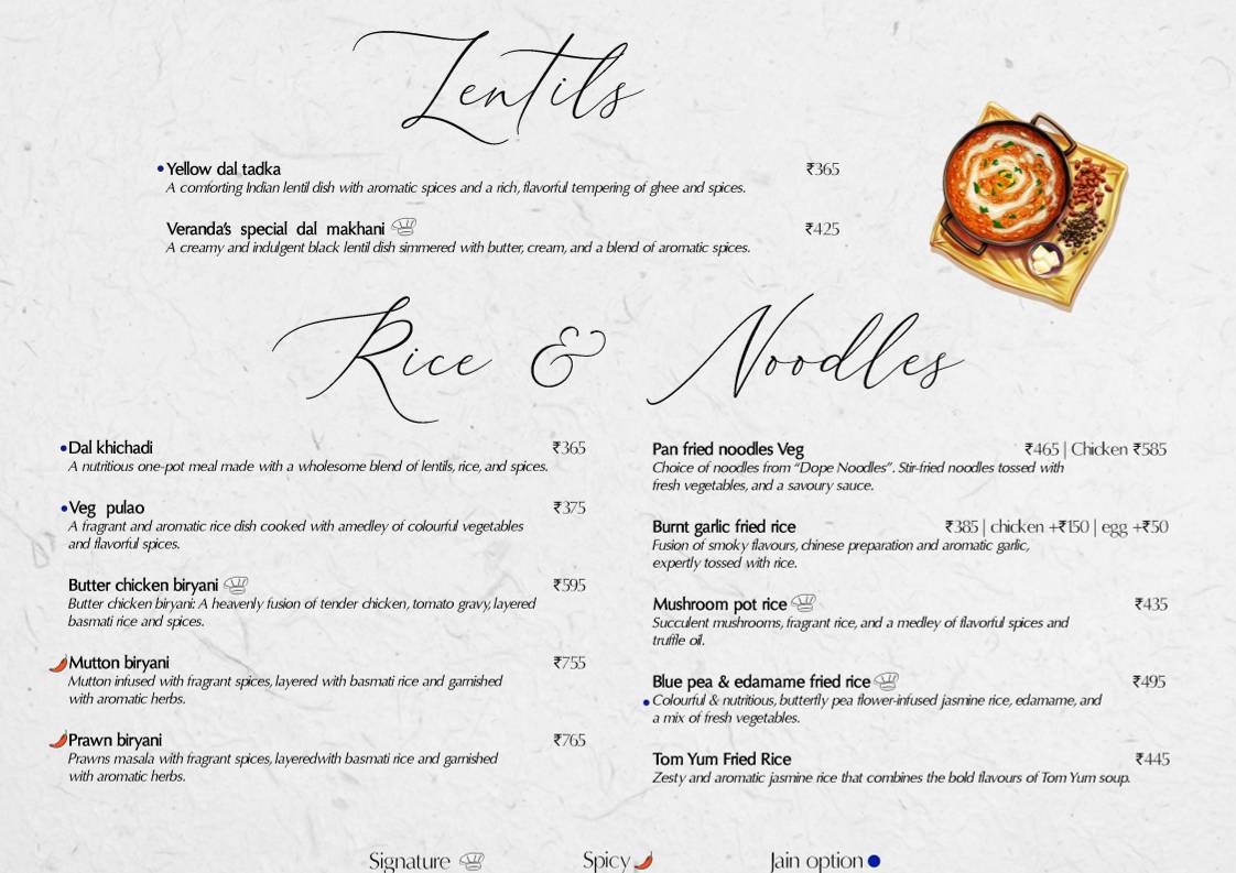 Veranda Bandra - Modern Indian Restaurant & Rooftop Bar menu