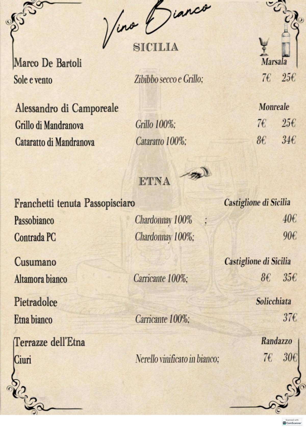 Menu di Cortile Verga Ortigia 