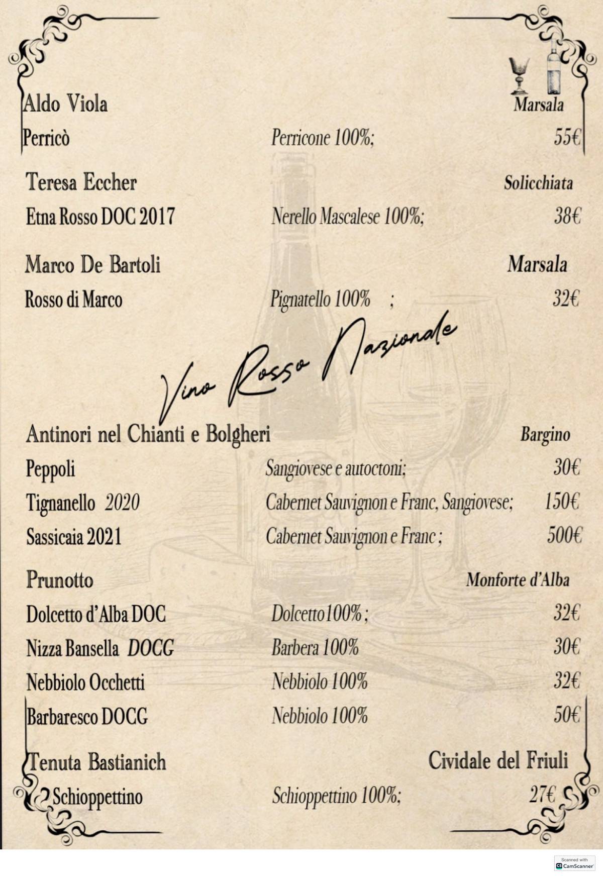 Menu di Cortile Verga Ortigia 