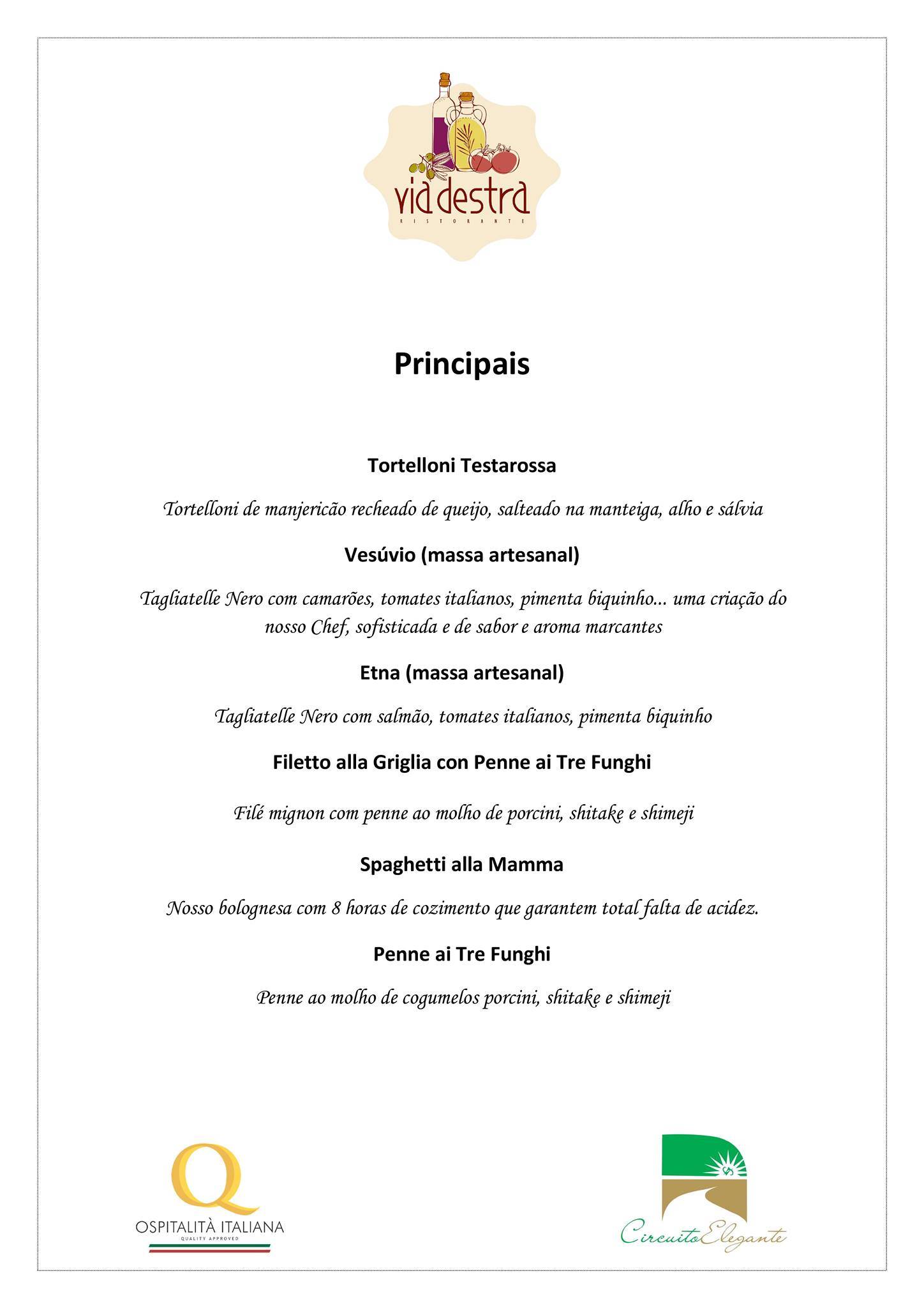 Via Destra Ristorante cardápio