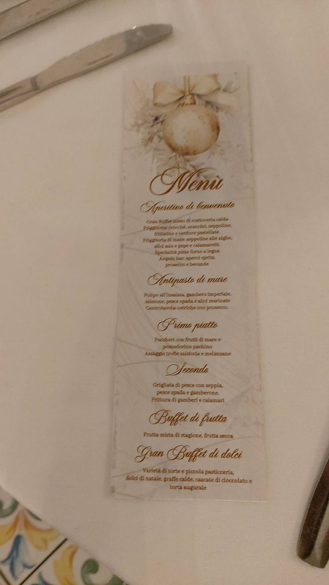 Menu di Villa Andrea frignano 