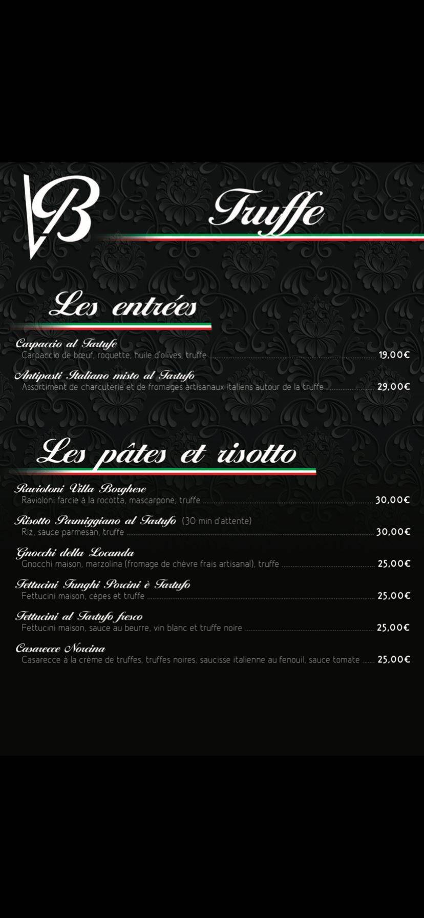 Menu de Villa Borghese