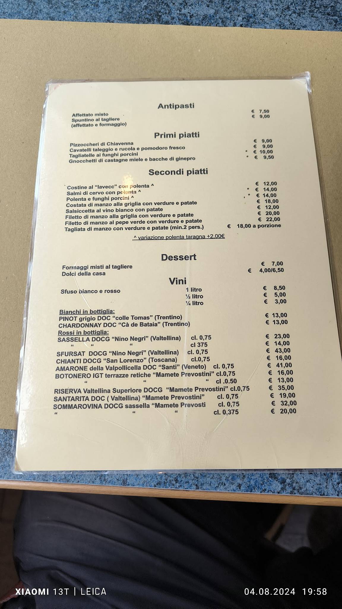 Menu di Pos Motta Dagò 