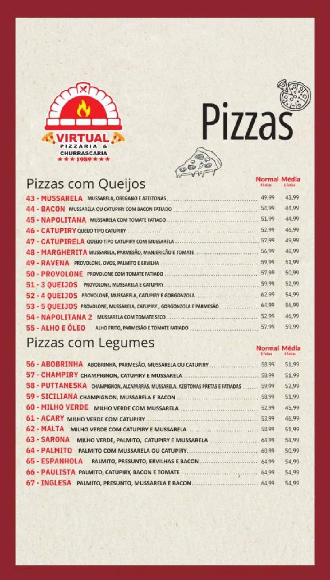 Virtual Pizzaria e Churrascaria Guarulhos cardápio