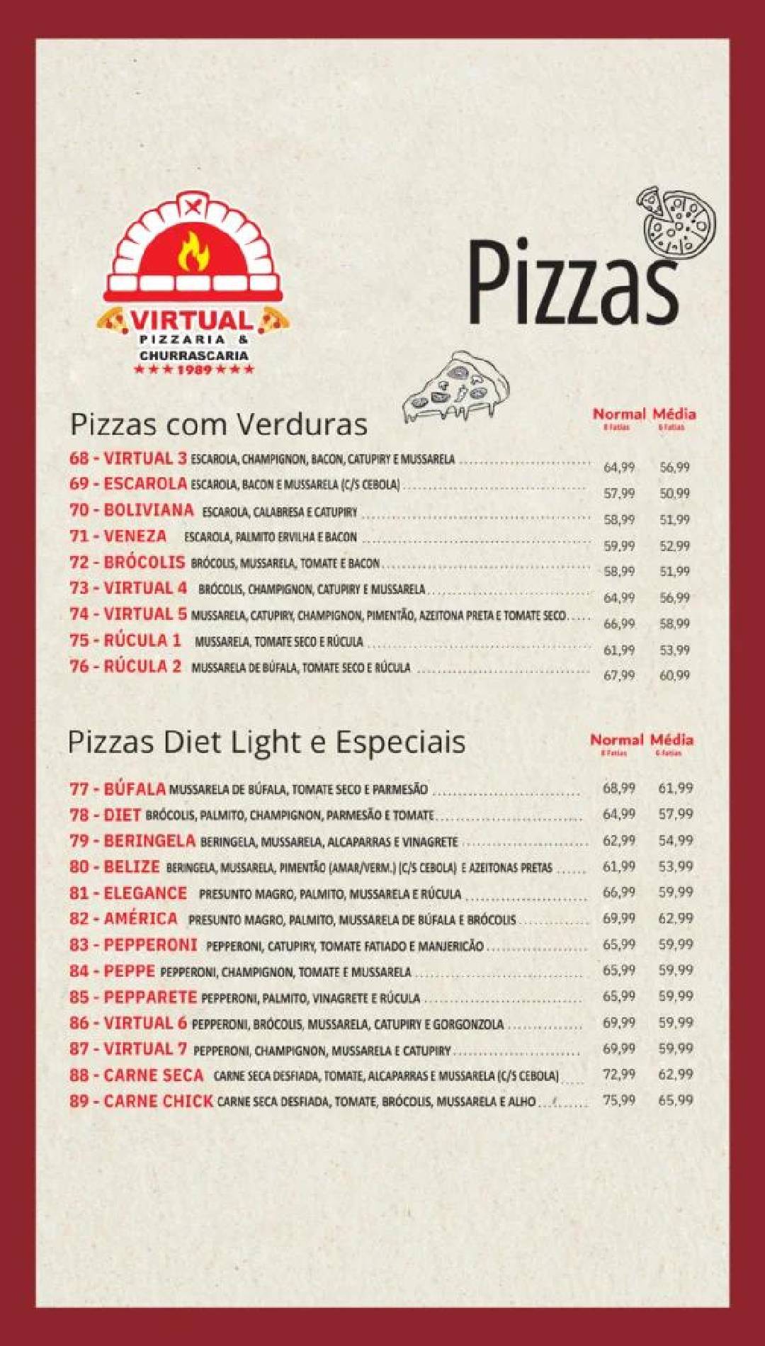 Virtual Pizzaria e Churrascaria Guarulhos cardápio