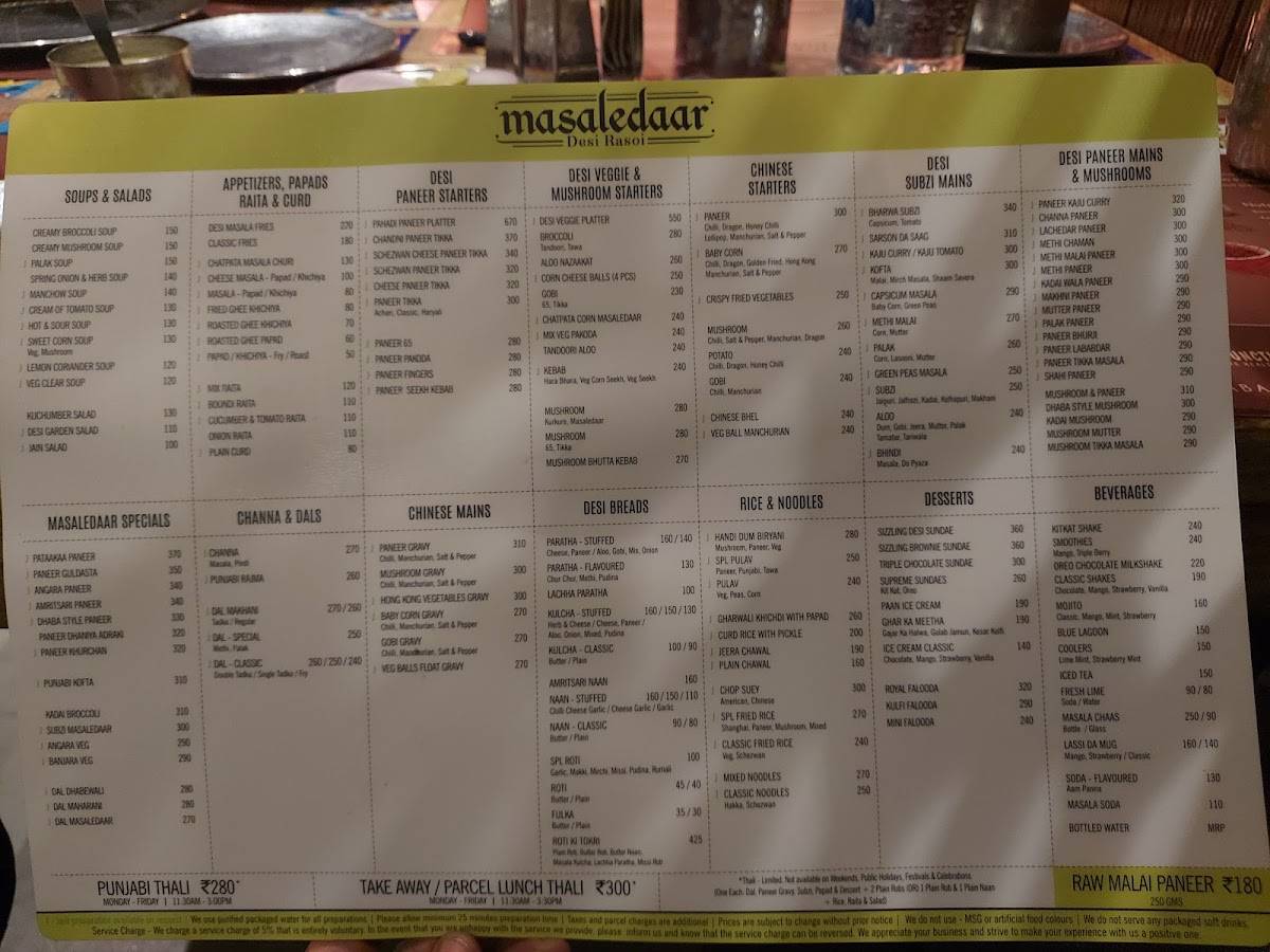 Masaledaar Desi Rasoi - Vizag menu