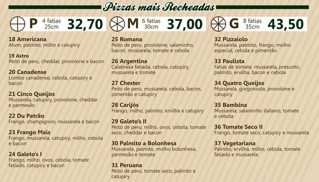 Per Tutti cardápio
