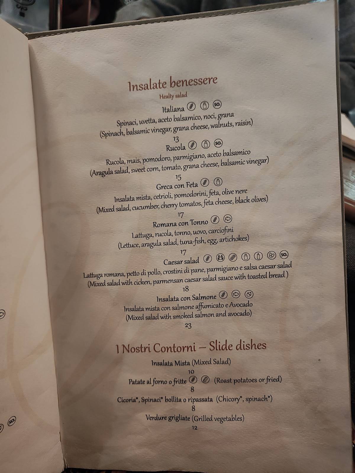 Menu di Vitti Roma dal 1898 