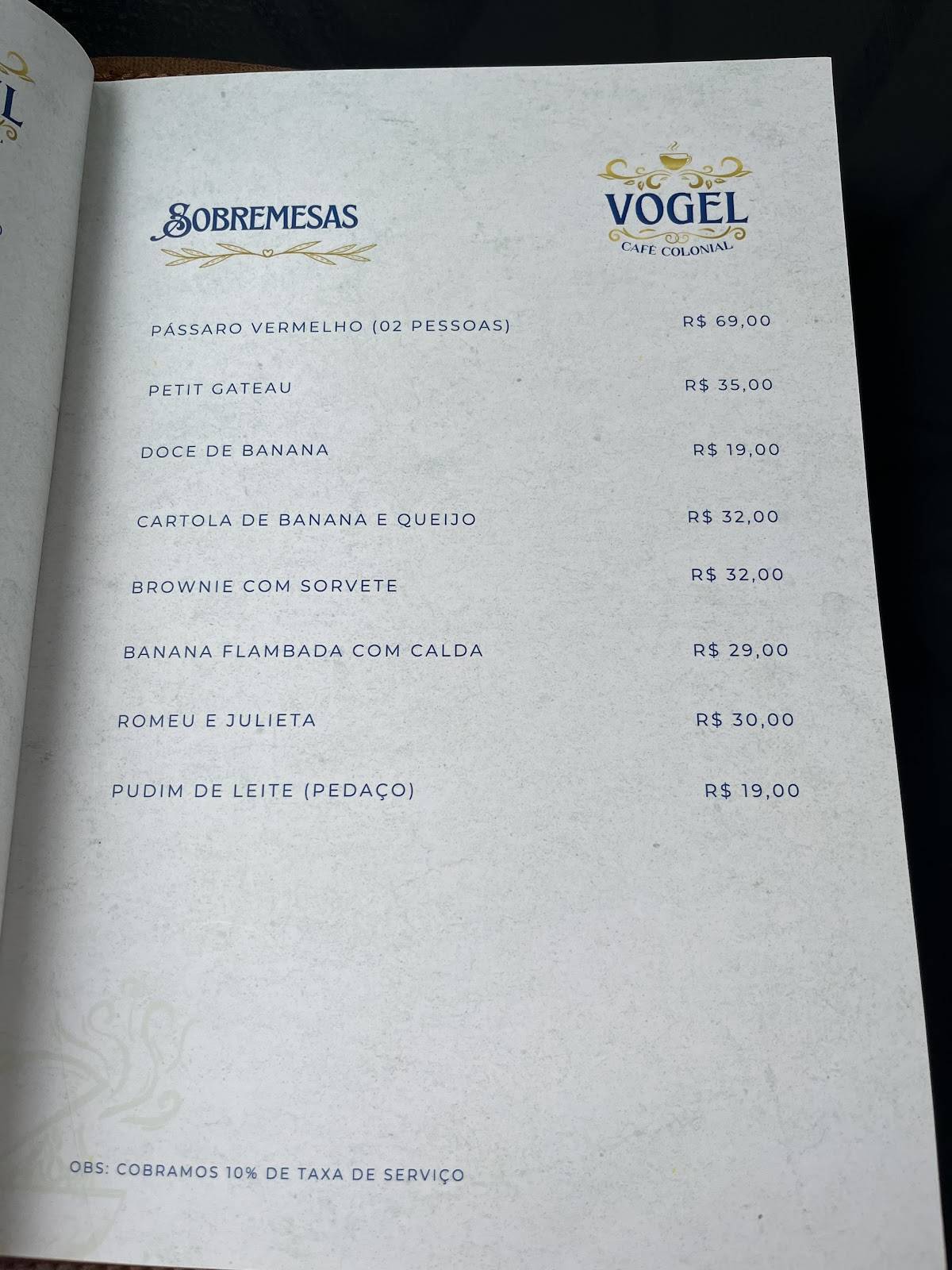 Restaurante Vogel Café Colonial Café da manhã, Almoço, Jantar Guaramiranga Ce cardápio