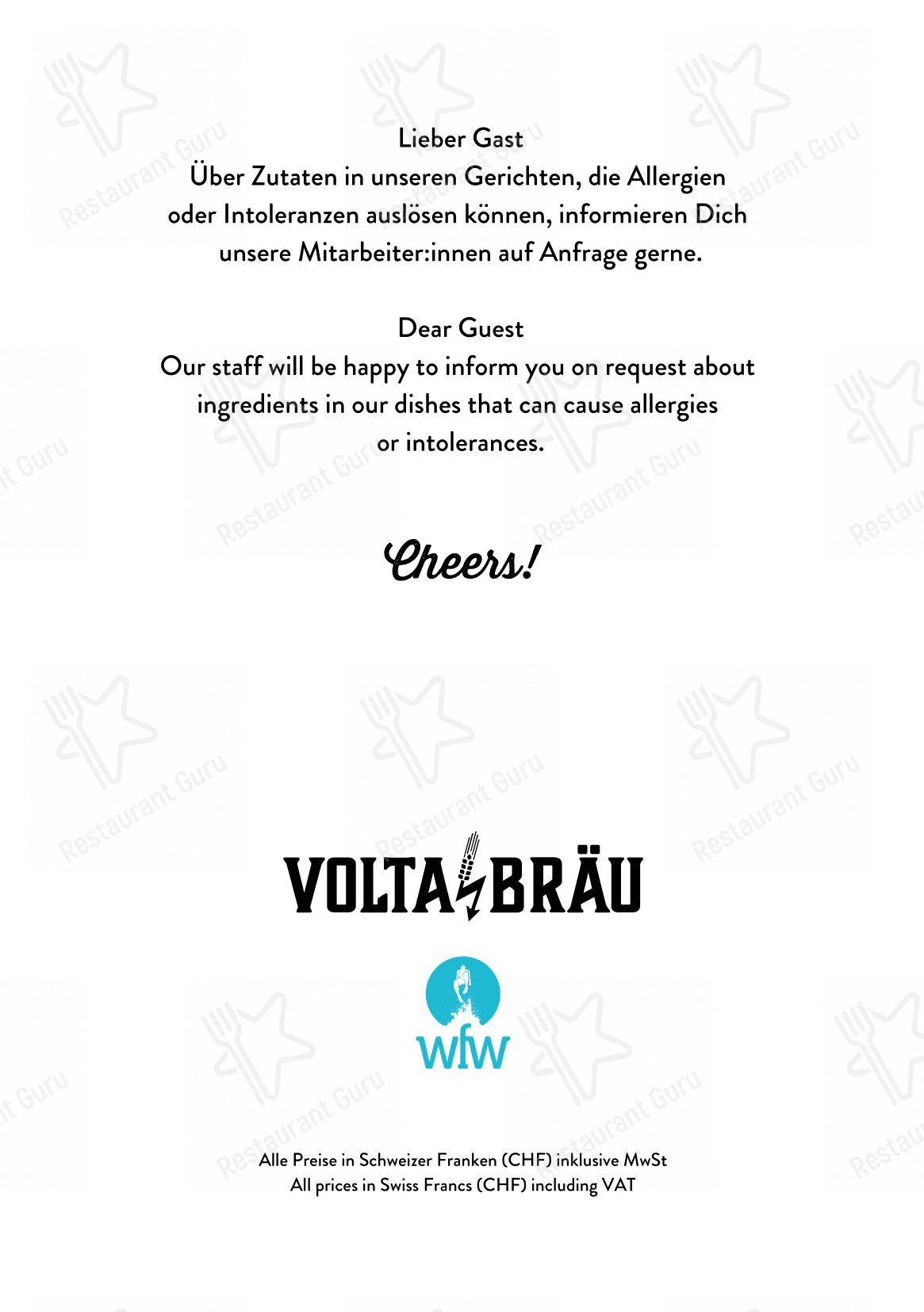Volta Bräu in Basilea - Menu bar