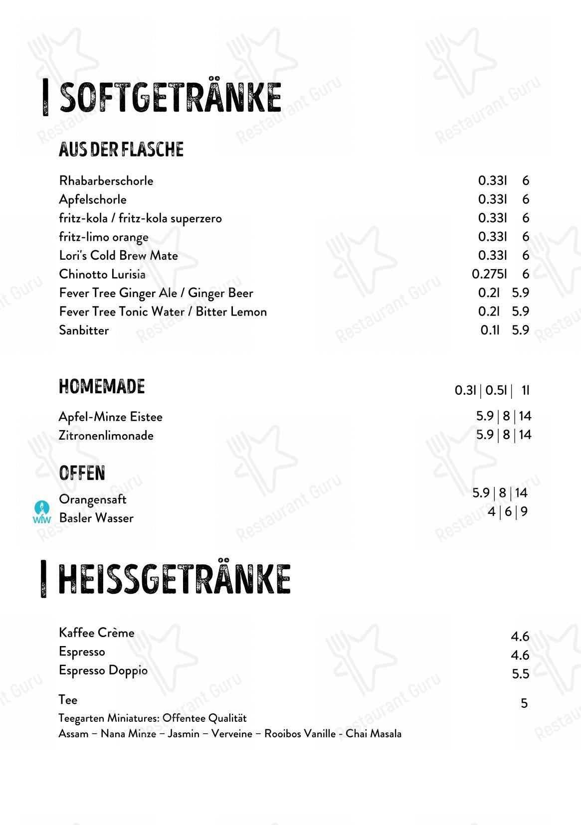 Volta Bräu in Basilea - Menu bar