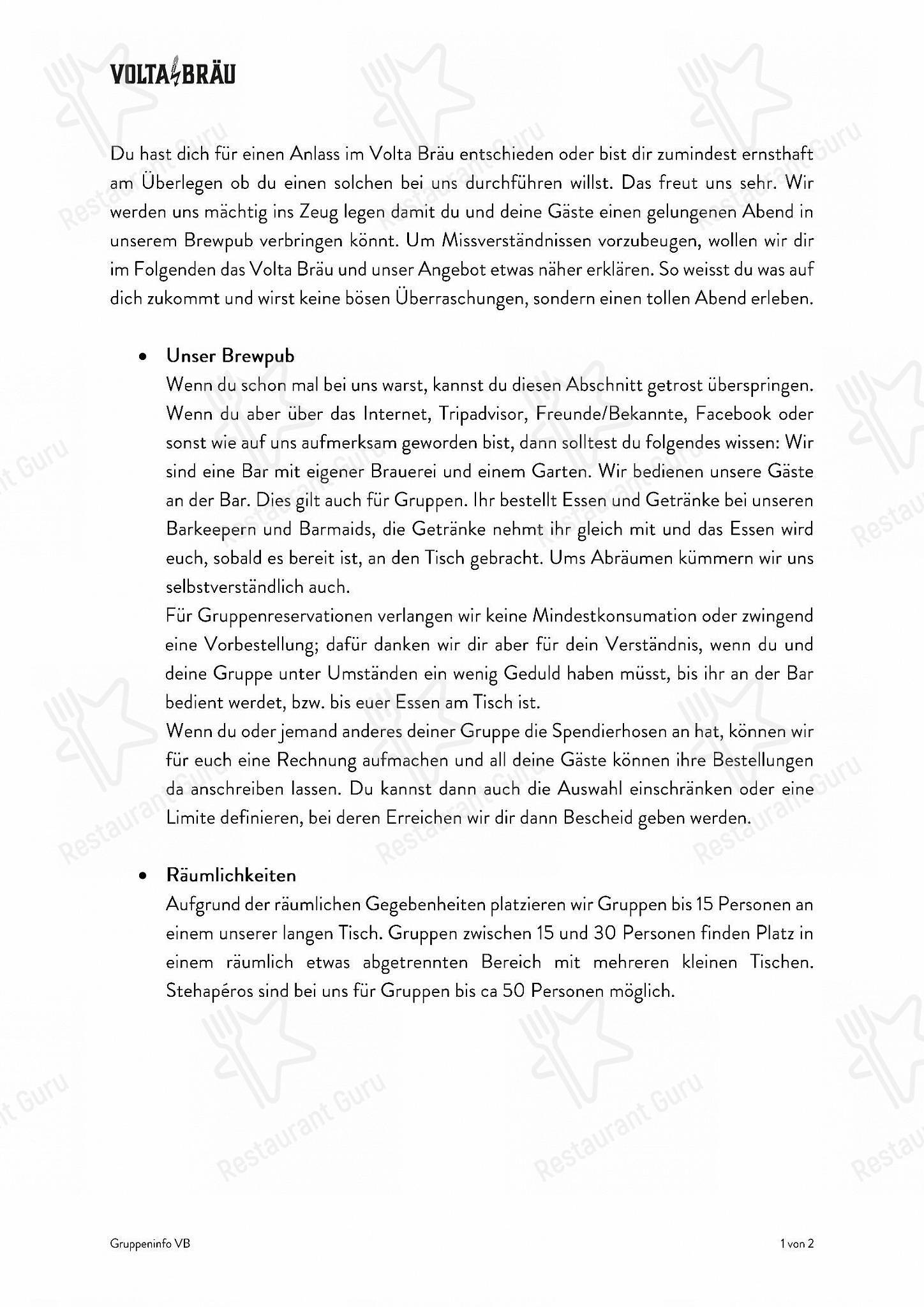 Lunch Menu per Volta Bräu in Basilea
