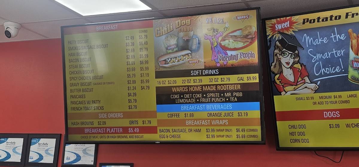 Menu at Ward's fast food, Vancleave