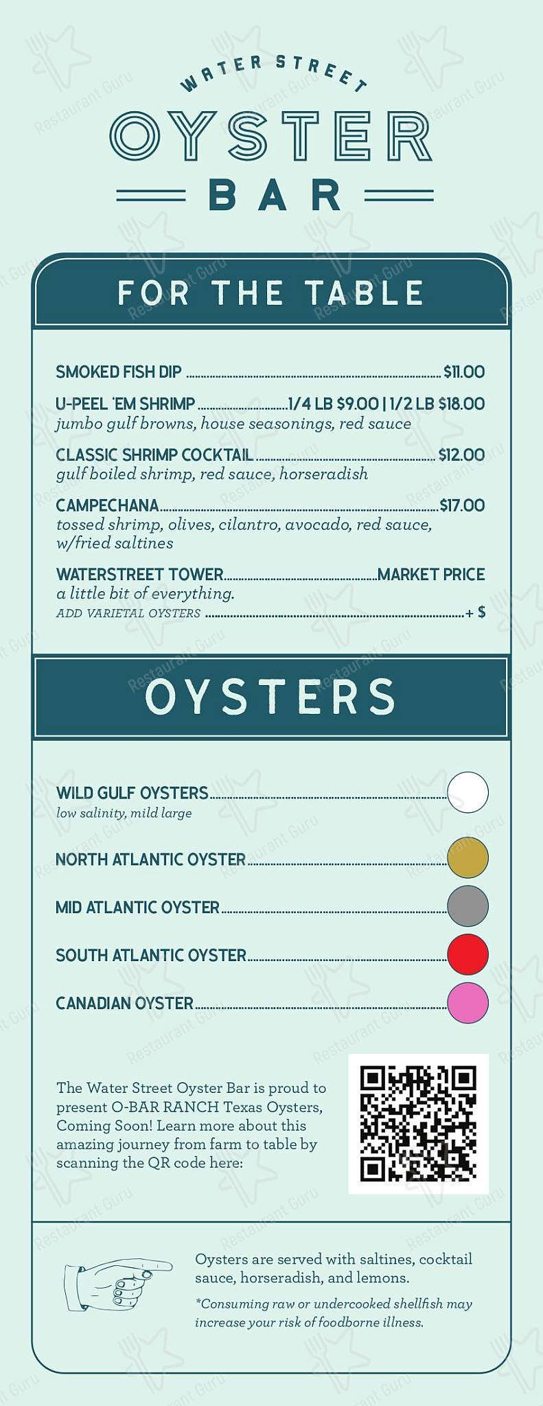 Menu at Water Street Oyster Bar, Corpus Christi