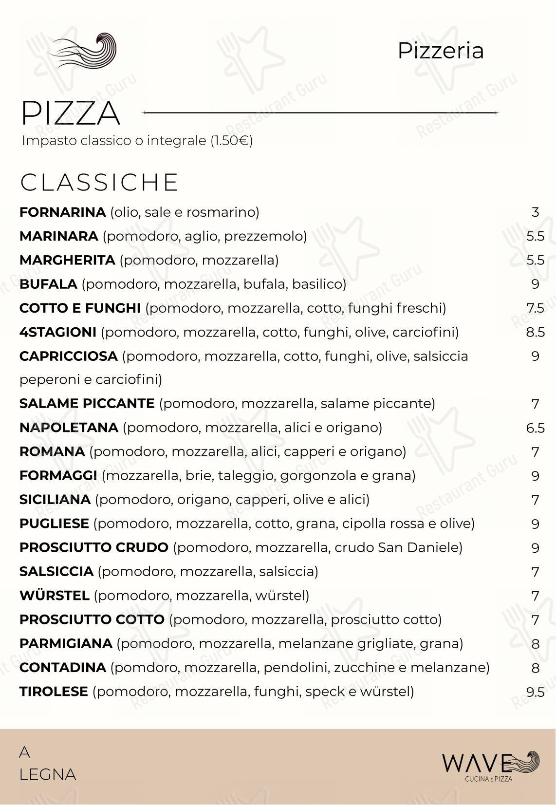 Menu per Wave - cucina e pizza pizzeria