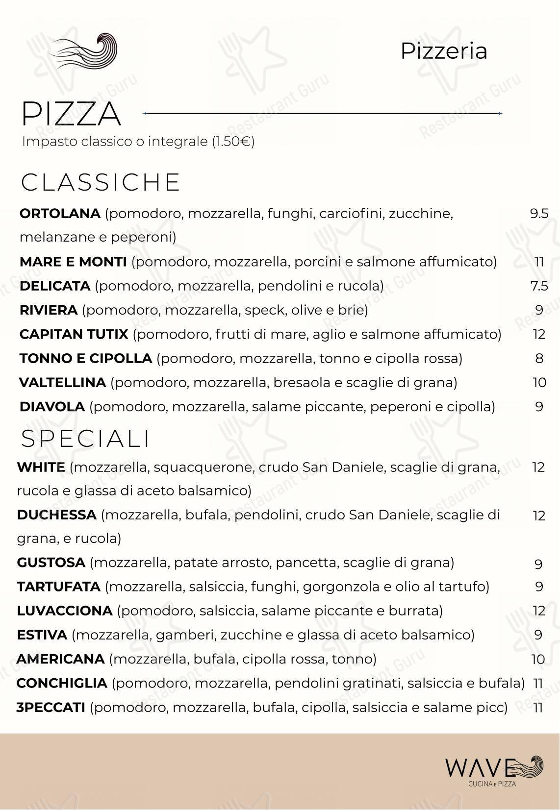 Menu per Wave - cucina e pizza pizzeria