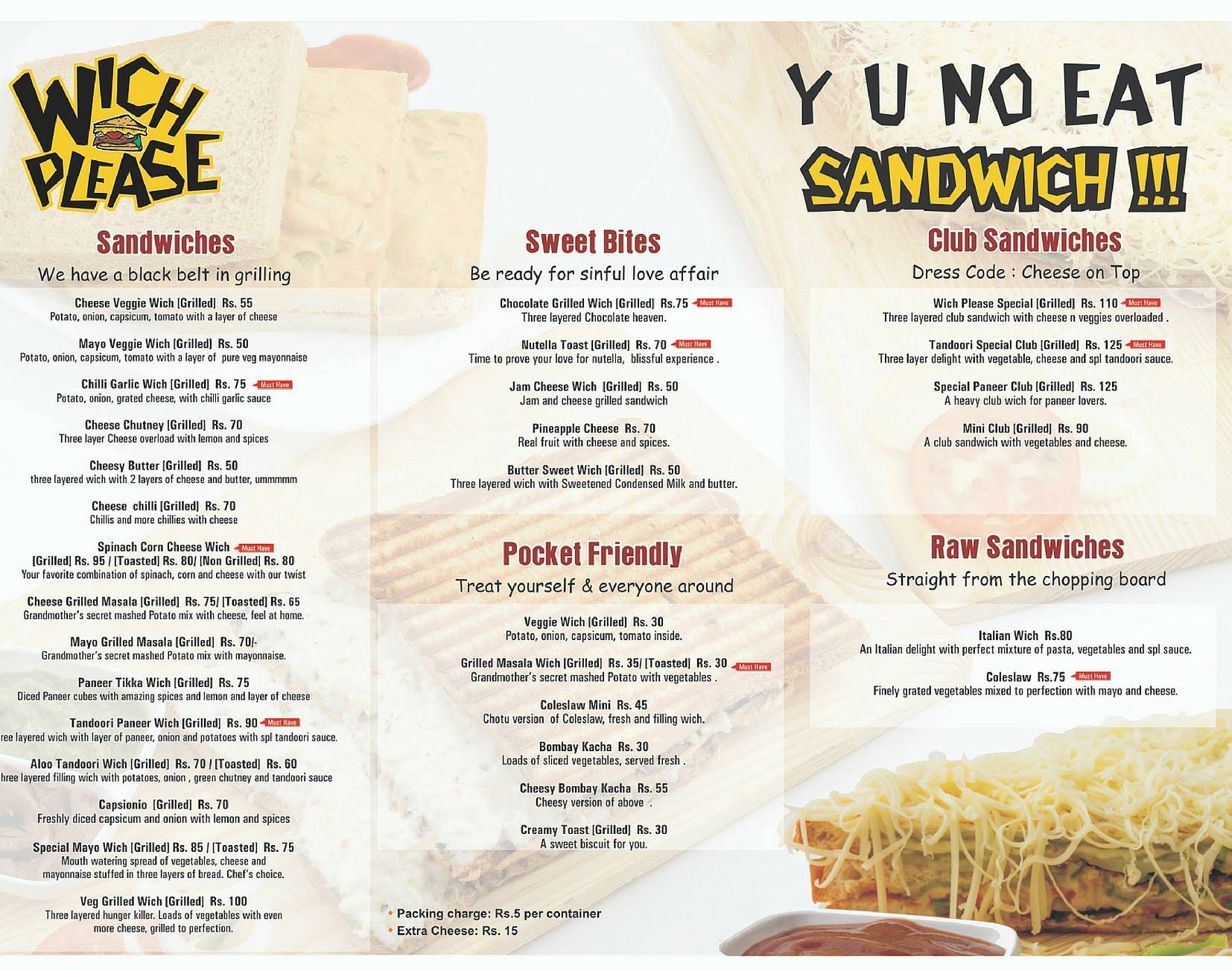 Wich Please Sandwich menu