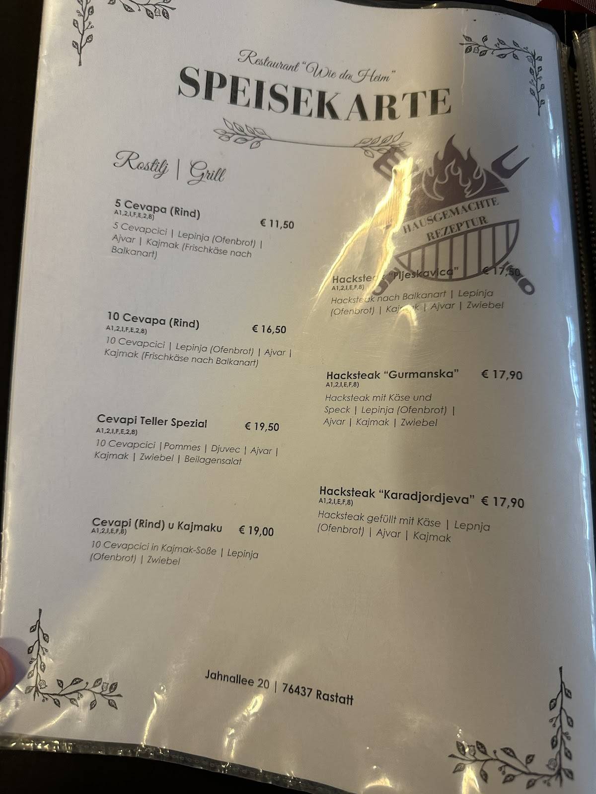 Menu de Wie daHeim