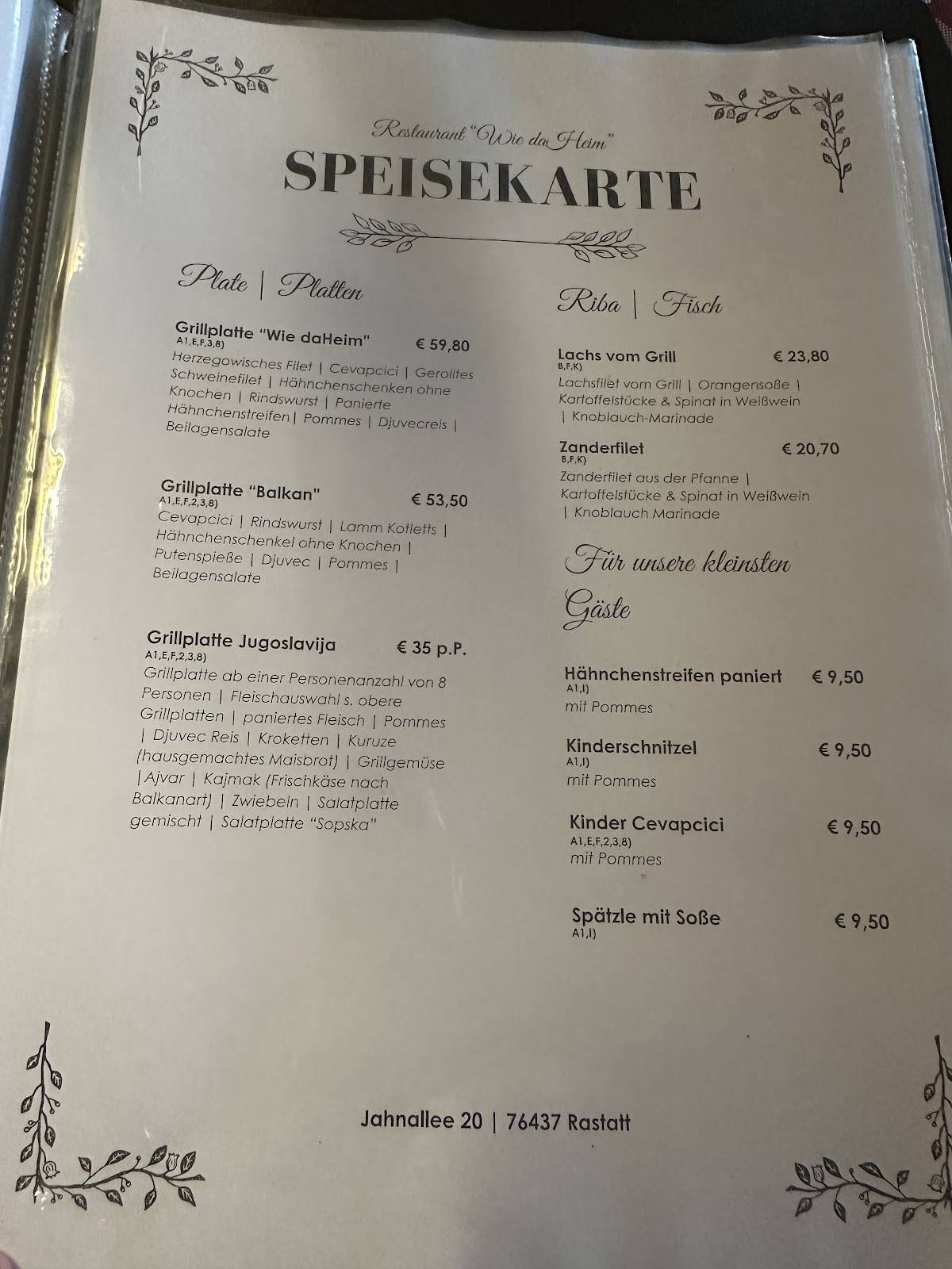 Menu de Wie daHeim