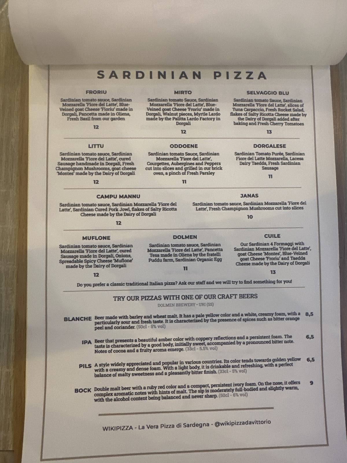 Menu di Wikipizza La Vera Pizza di Sardegna 