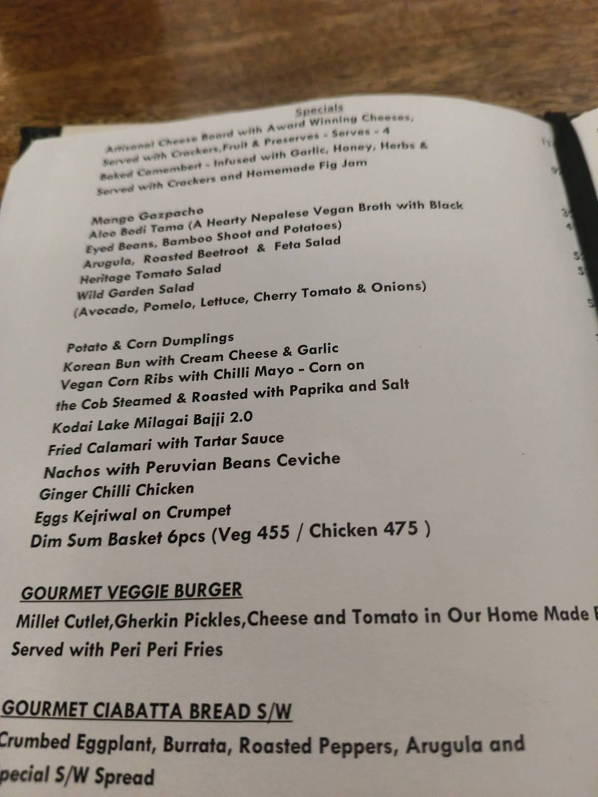 Wild Gardencafe menu