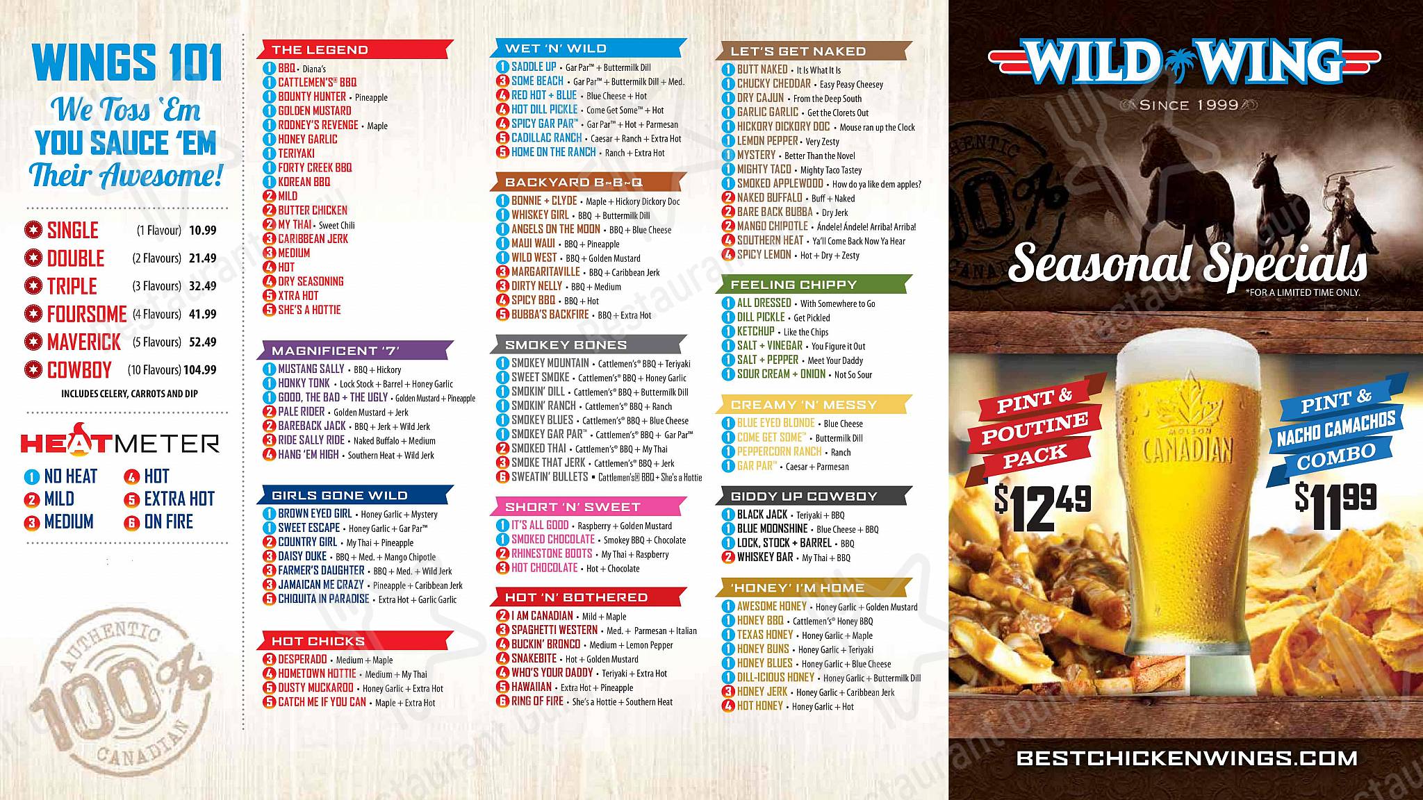 Menu de Wild Wing