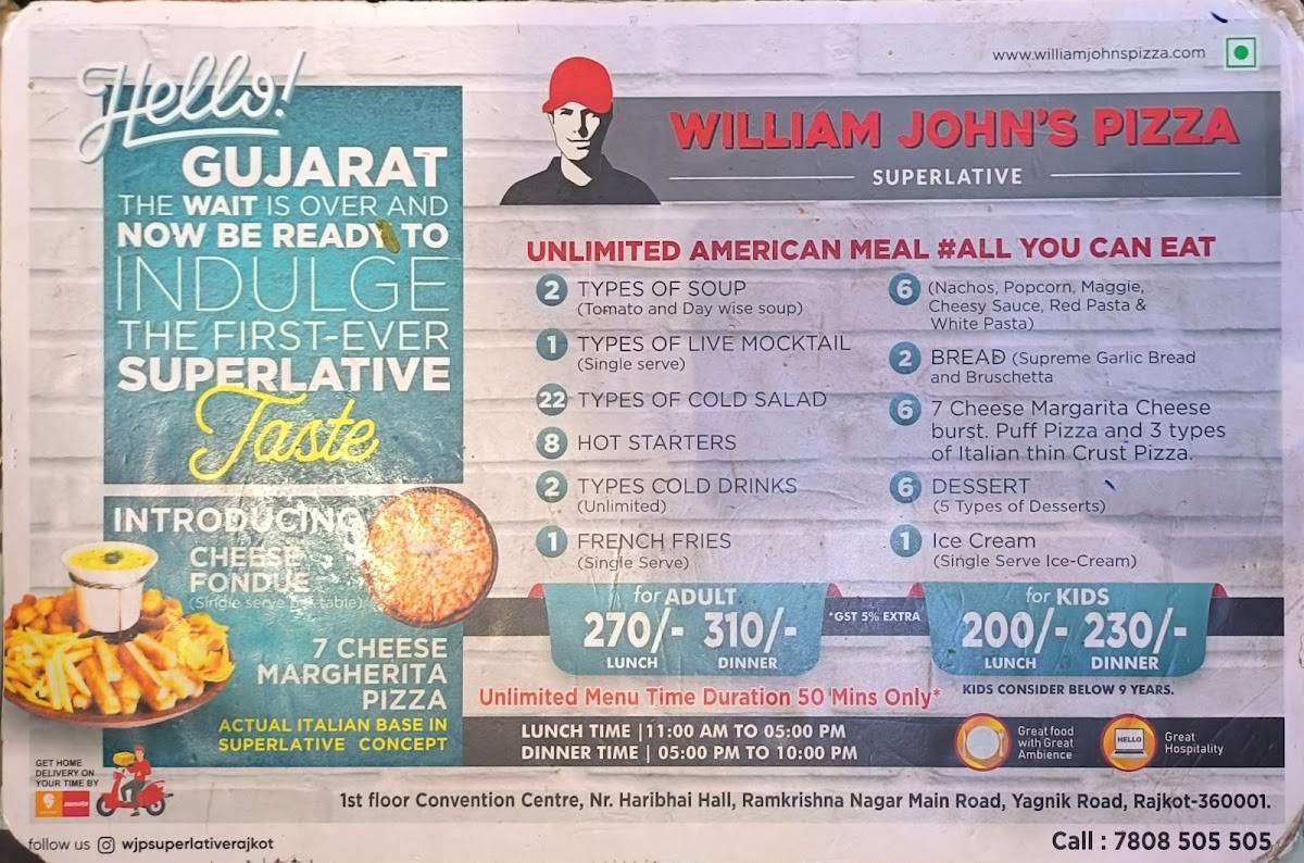 William John's Pizza Superlative menu