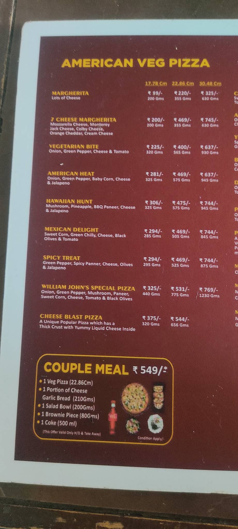William John's Pizza- BEST UNLIMITED PIZZA IN UNIVERSITY ROAD menu