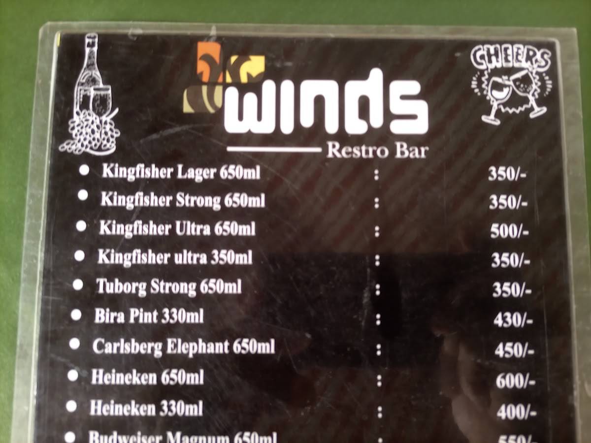 Winds Restaurant menu