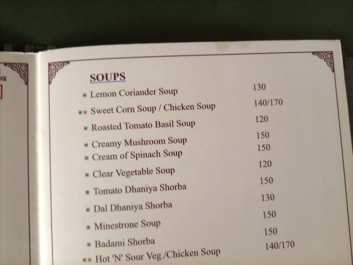 Winds Restaurant menu