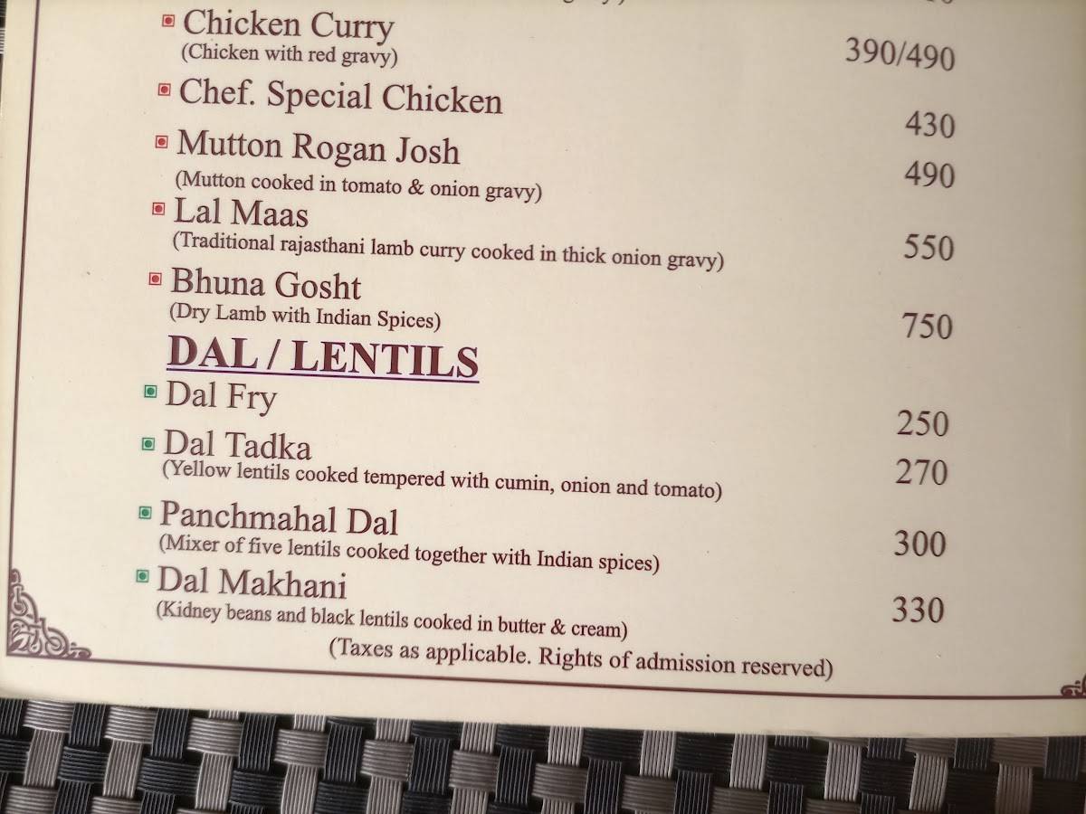 Winds Restaurant menu