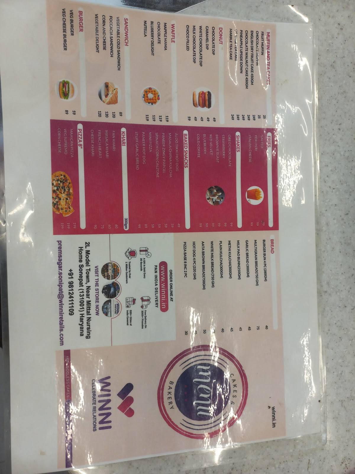 Winni Cakes menu