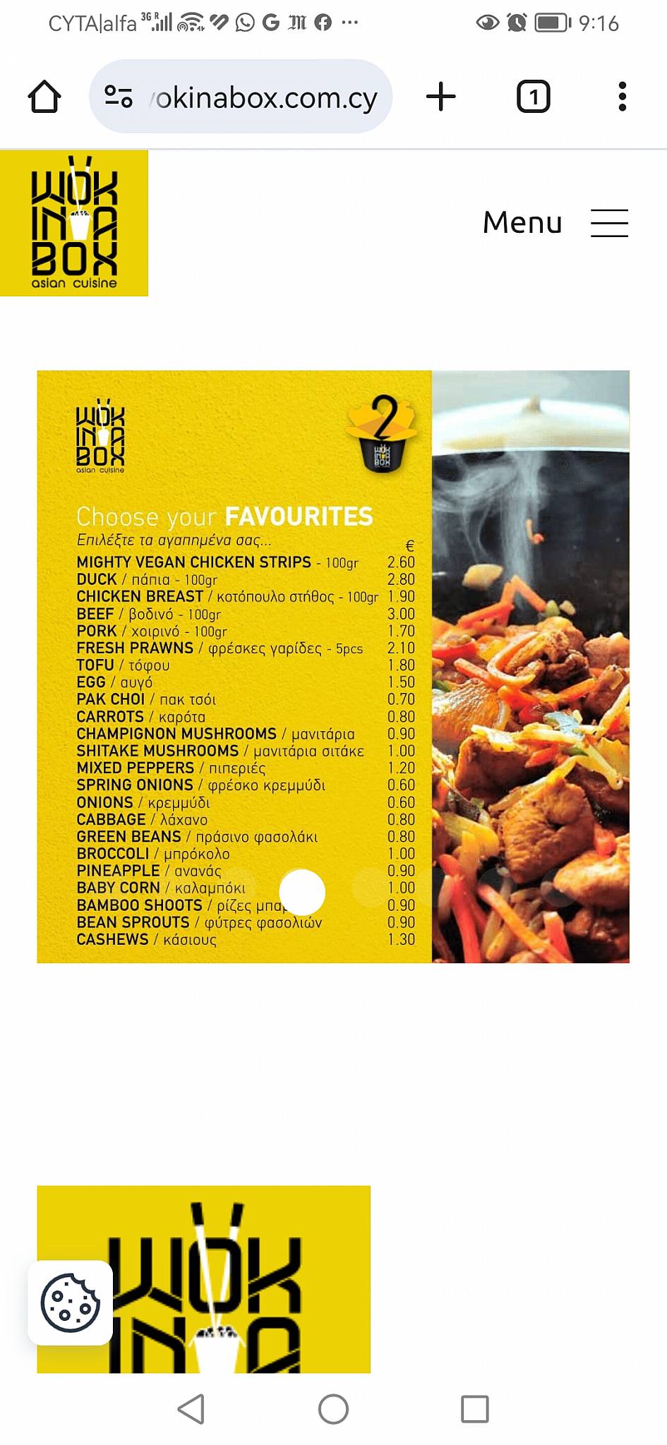 Menu de Wok in a Box Larnaca