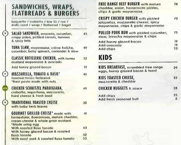 Woolworths Cafe menu