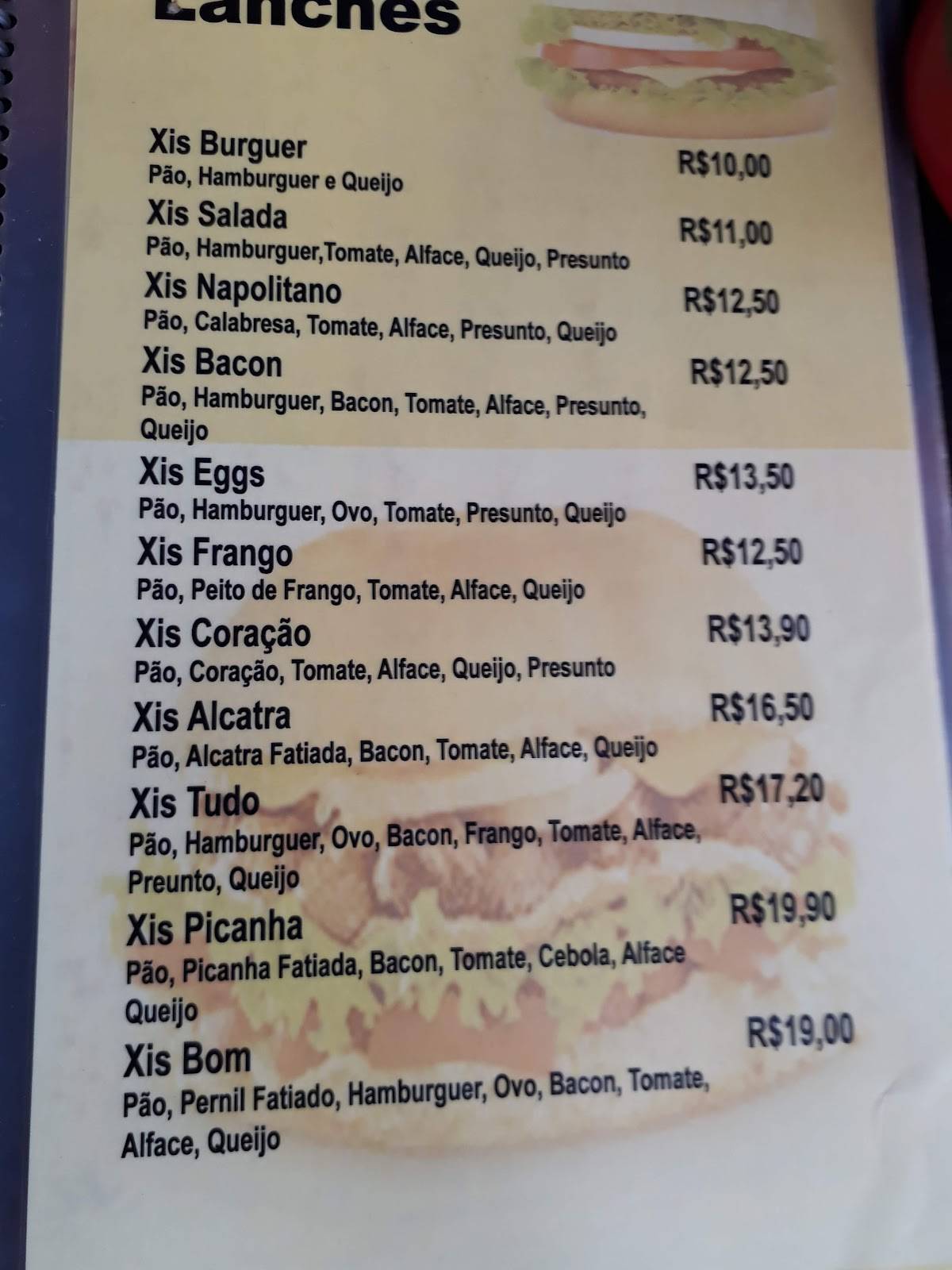 X Bom Lanches cardápio