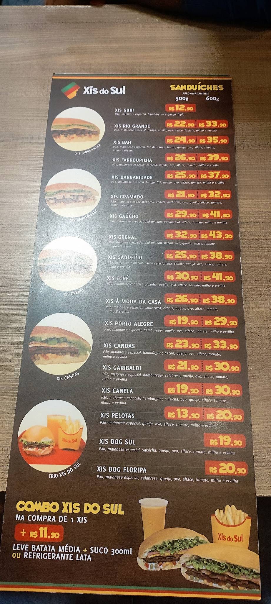 Xis do Sul cardápio