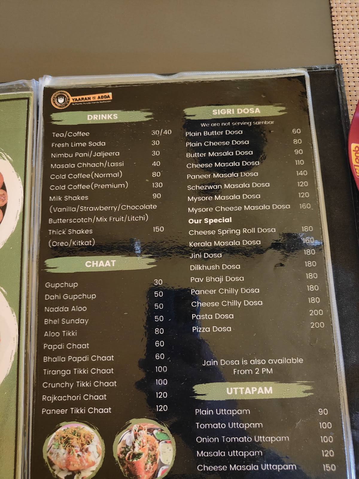 Yaaran Da Adda menu