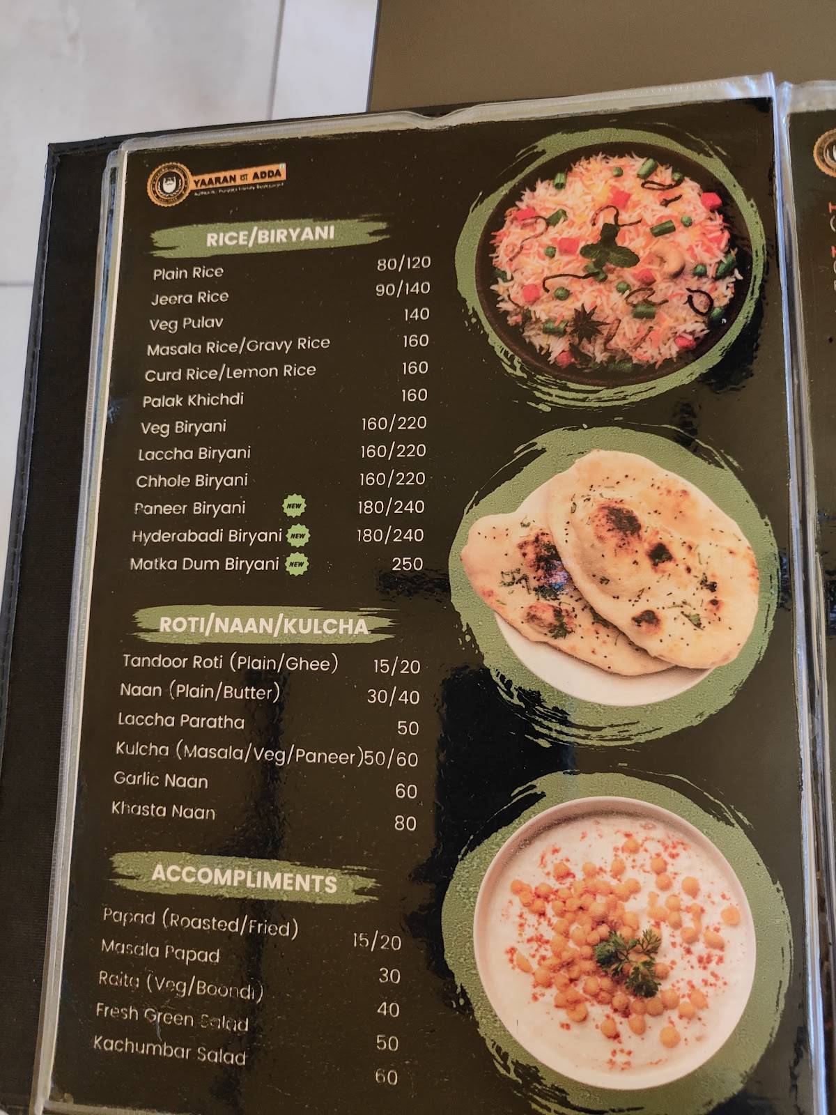 Yaaran Da Adda menu