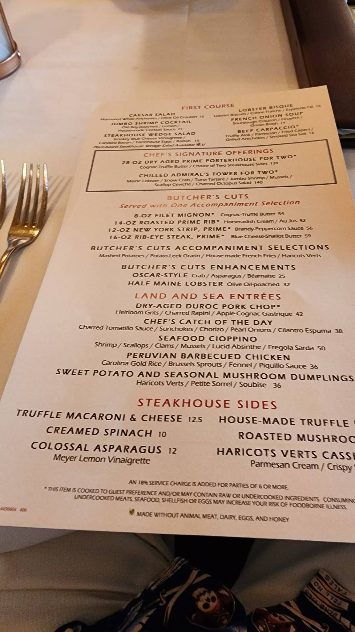 Yachtsman Steakhouse menu