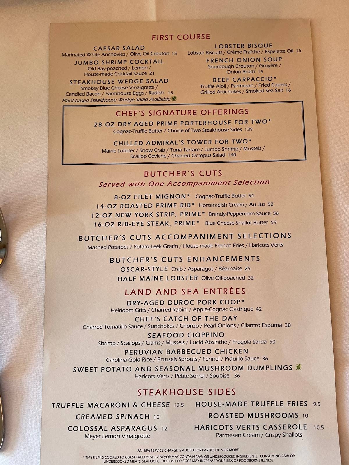 Yachtsman Steakhouse menu