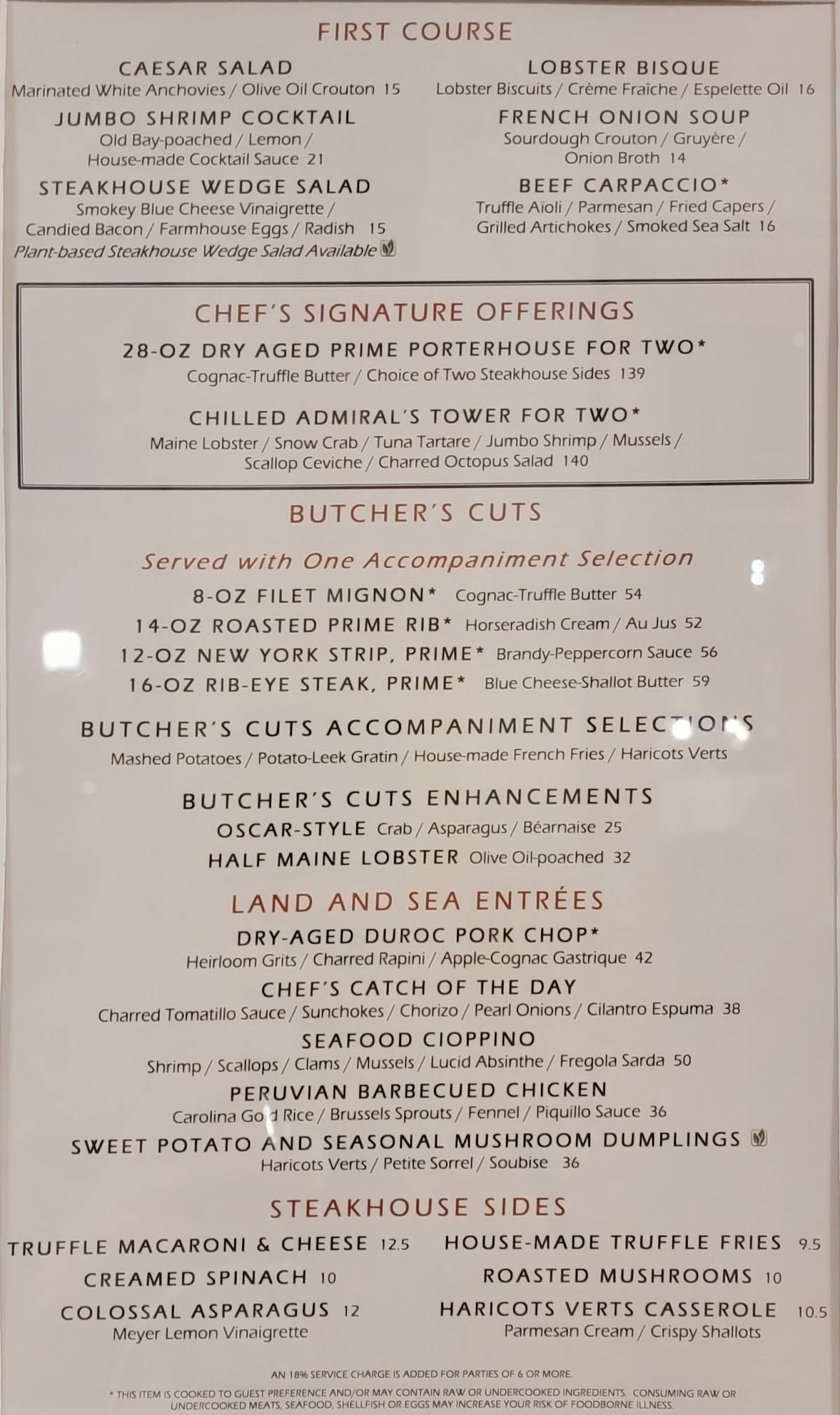 Yachtsman Steakhouse menu