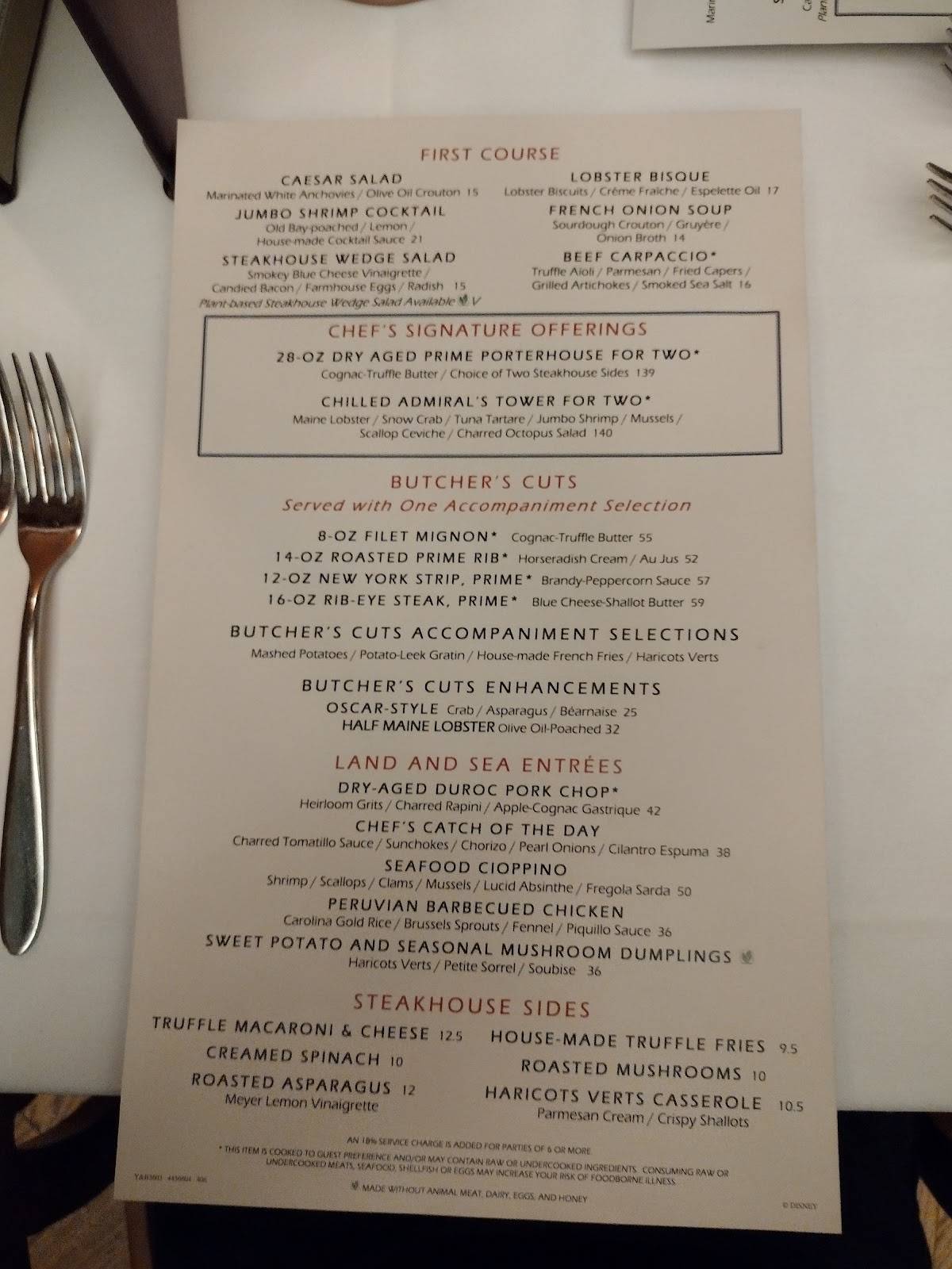 Yachtsman Steakhouse menu