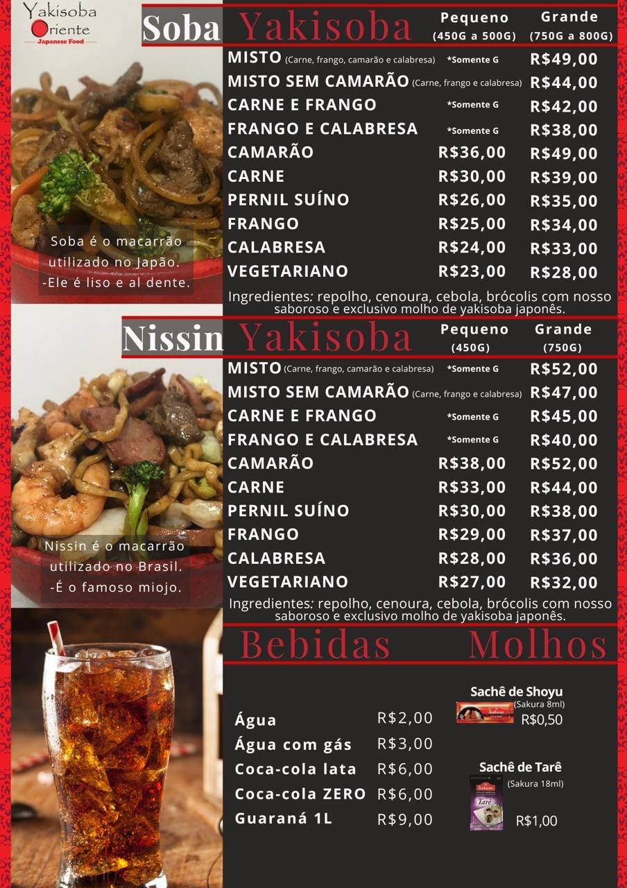 Yakisoba Oriente cardápio