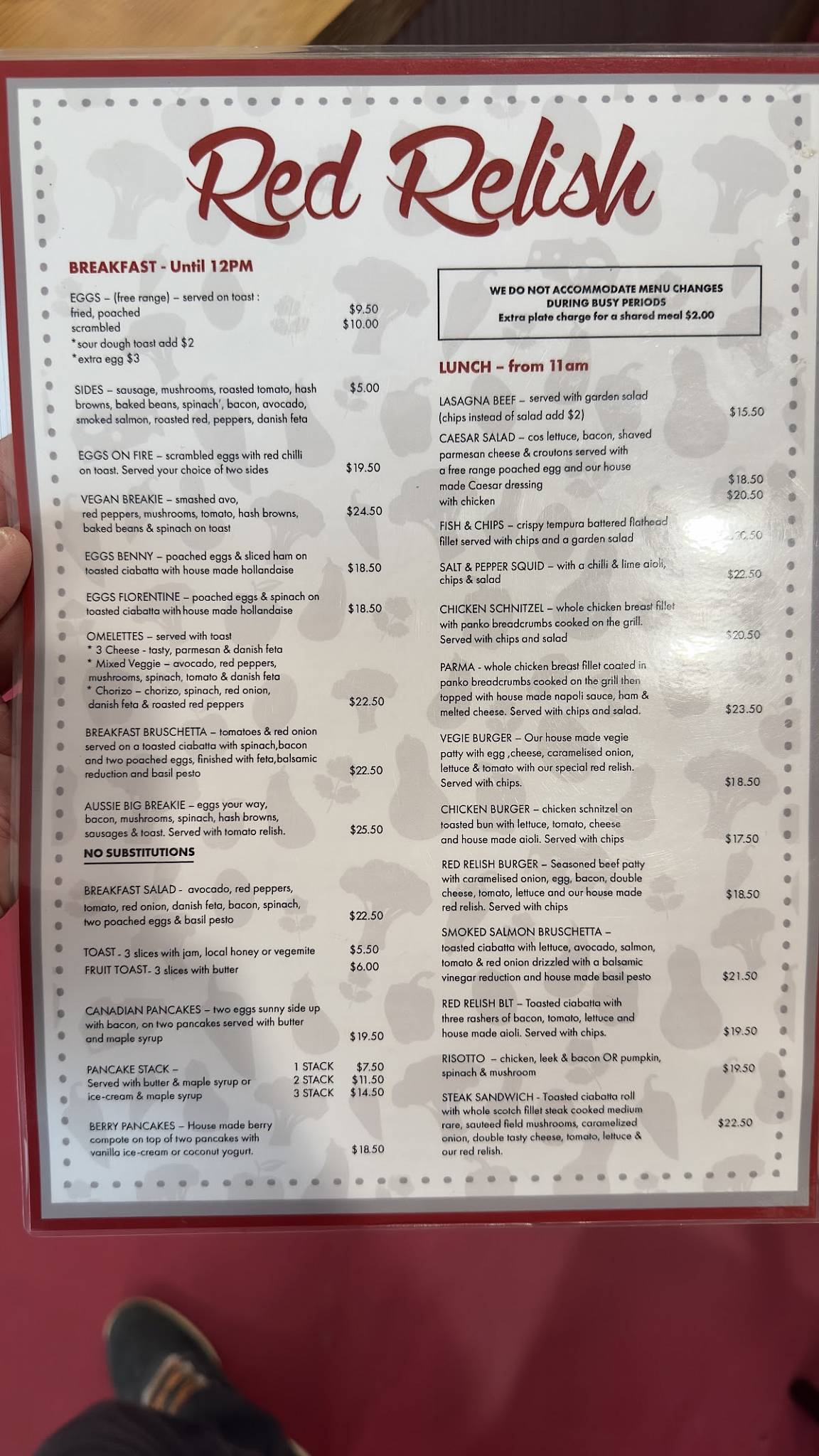 Menu at Red Relish Cafe, Yarra Junction