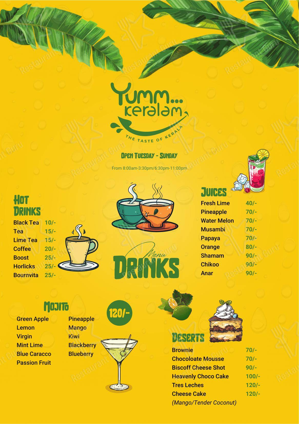 Menu for the Yumm Keralam restaurant