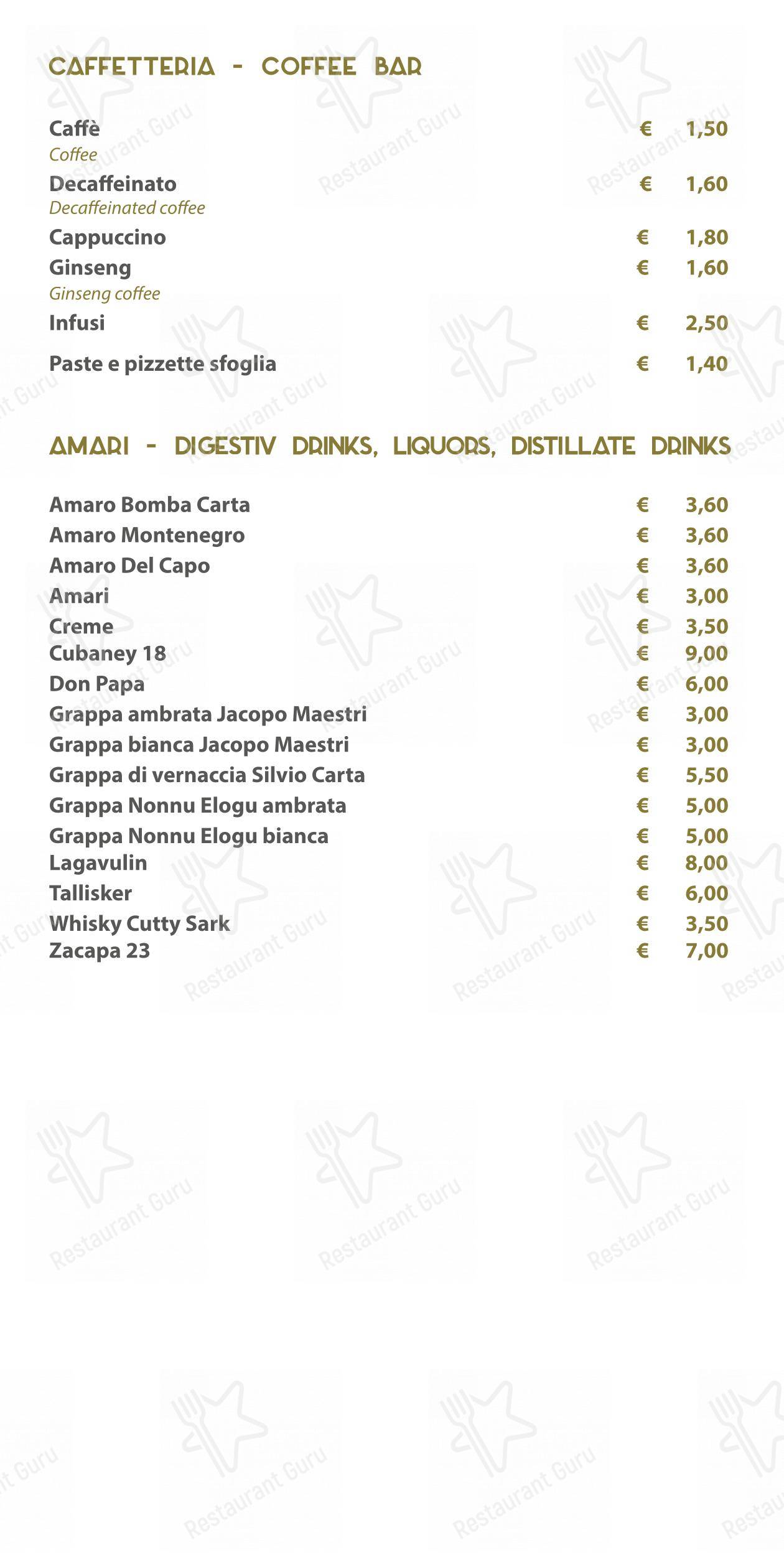 Zenith Ristorante Pizzeria Enoteco in Iglesias - Menu bar