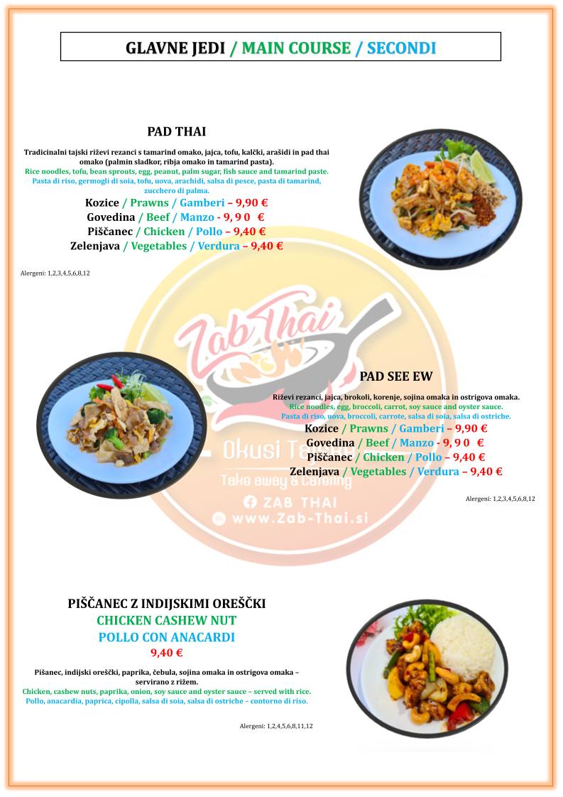 Menu di Zab Thai - Okusi Tajske 