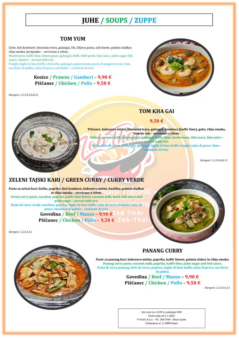 Menu di Zab Thai - Okusi Tajske 