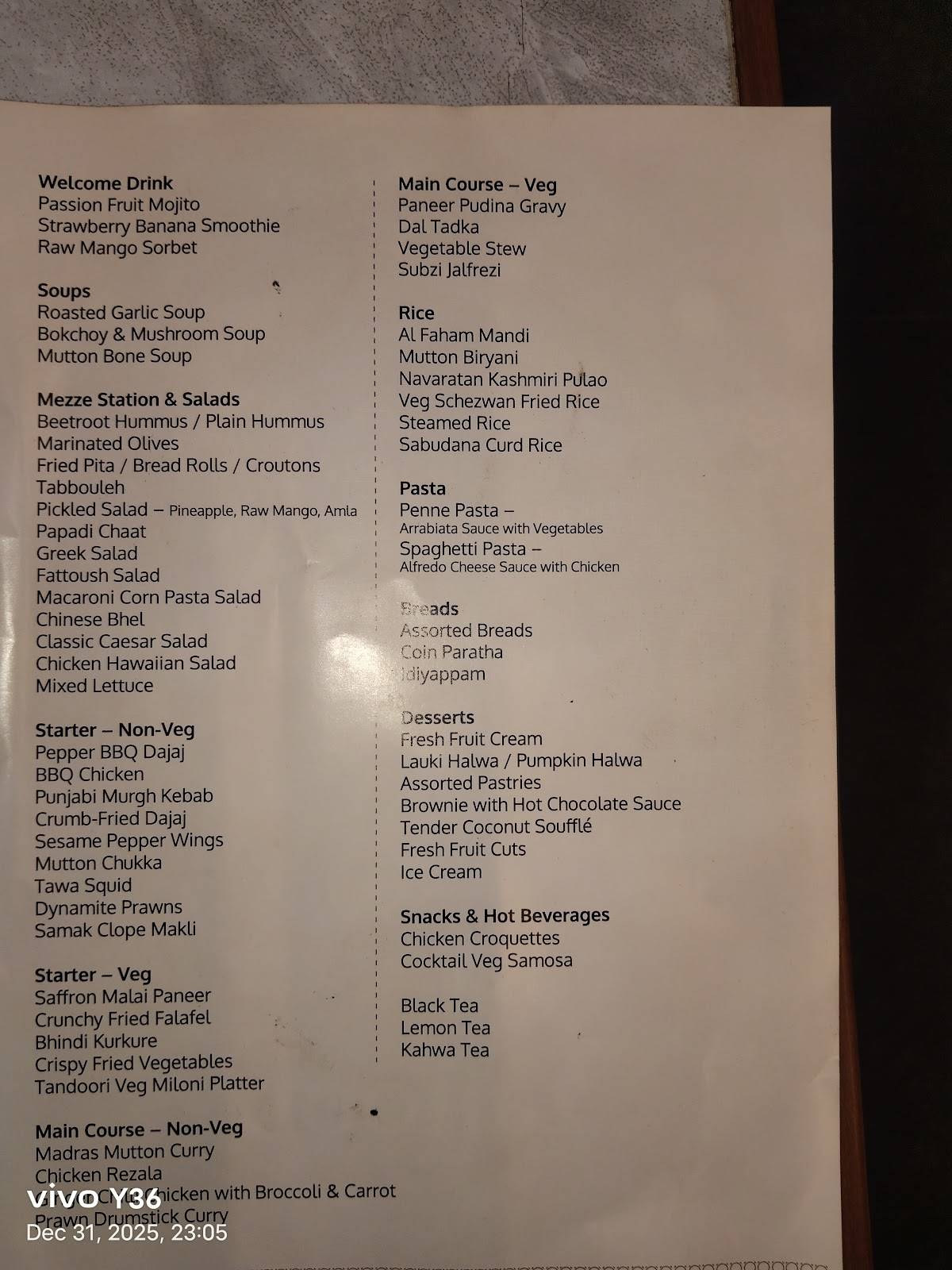 Zaitoon Restaurant - Indiranagar menu